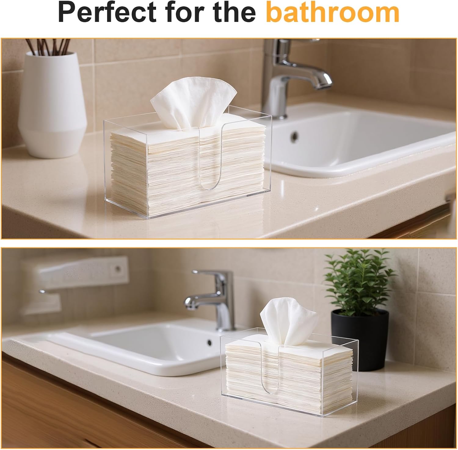 2 Pcs Folded Paper Towel Dispenser, Clear Acrylic Papers Towel Holder for Countertop, 10.6" x 4.1" x 5" For Kitchen, Bathroom & Toilet, Suitable for Z-Fold, C-Fold or Multifold Paper Towels - Image 3