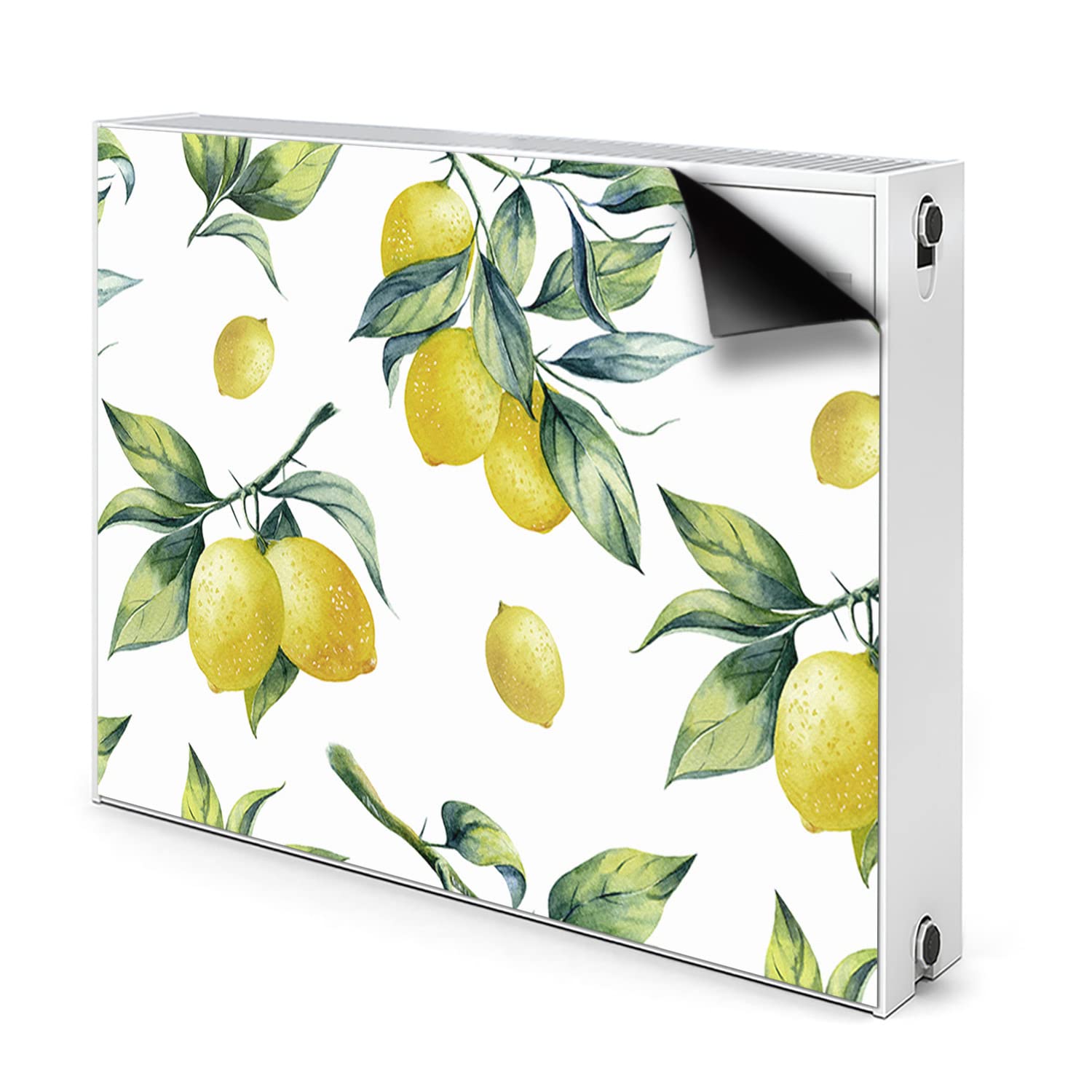 Cache radiateur magnétique Decormat 80x60 cm vert avec motif citrons jaunes pour salon et cuisine