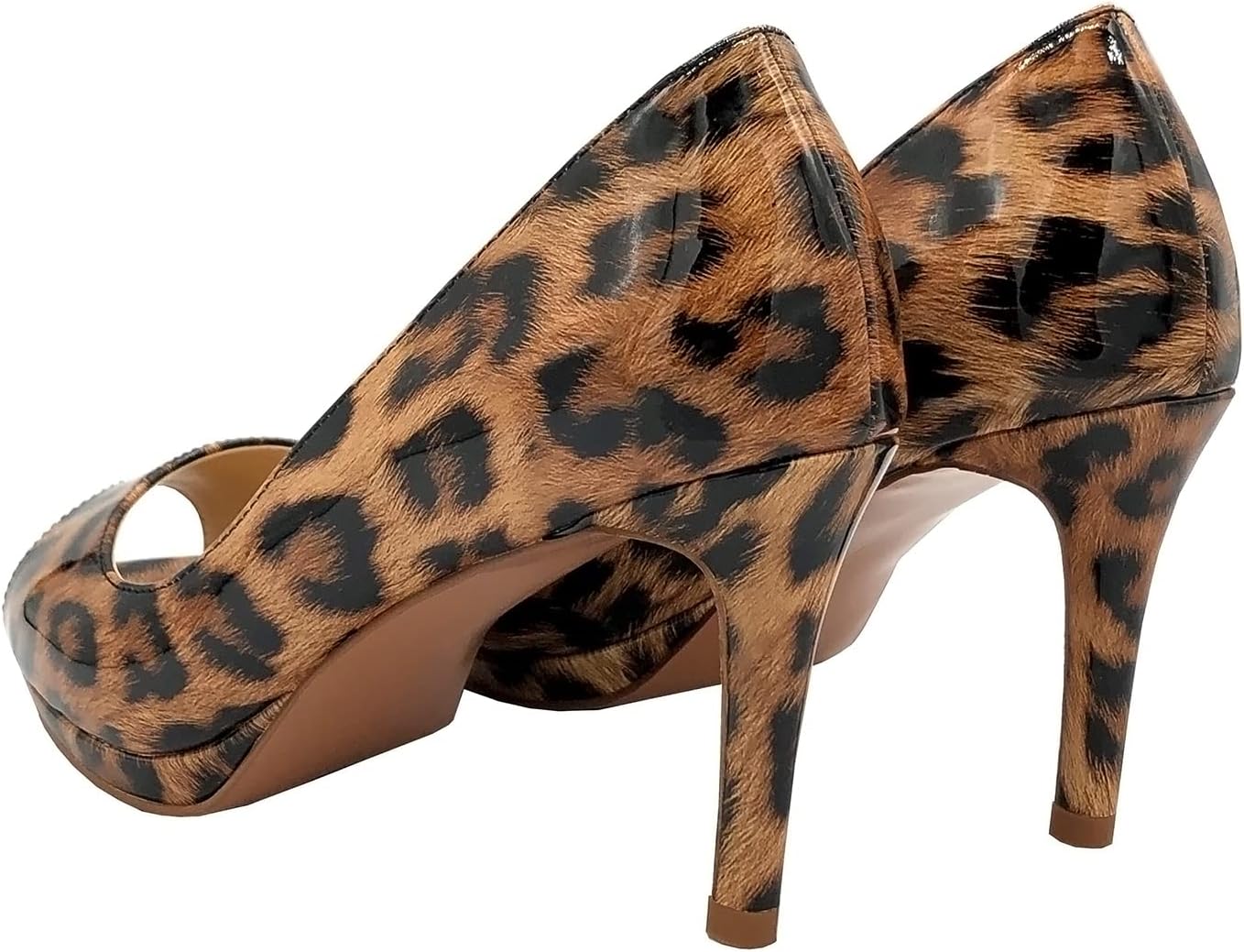 Women's Patent Leather Sexy Slip On Peep Toe High Heel Dress Pumps Chic Glossy Open Toe Stiletto Heel Platform Sandals Leopard Size 11 - Image 7