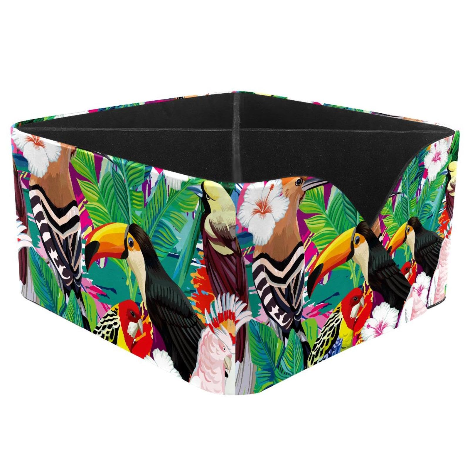 KengjuTesu Toucan Palm Leaves Desktop Organizer Pen Holder, Rectangular Pencil Cup for Office, Study and Makeup Stations