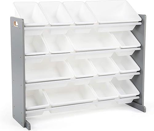 Miniatura 3 de Humble Crew Organizador de almacenamiento de juguetes de madera de gran tamaño, extragrande, grisblanco y redondo, estantería de almacenamiento para