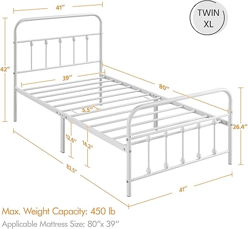 Miniatura 137 de Topeakmart Marco de cama de metal de estilo victoriano tamaño matrimonial con cabecero, base de colchón, no necesita somier, almacenamiento debajo