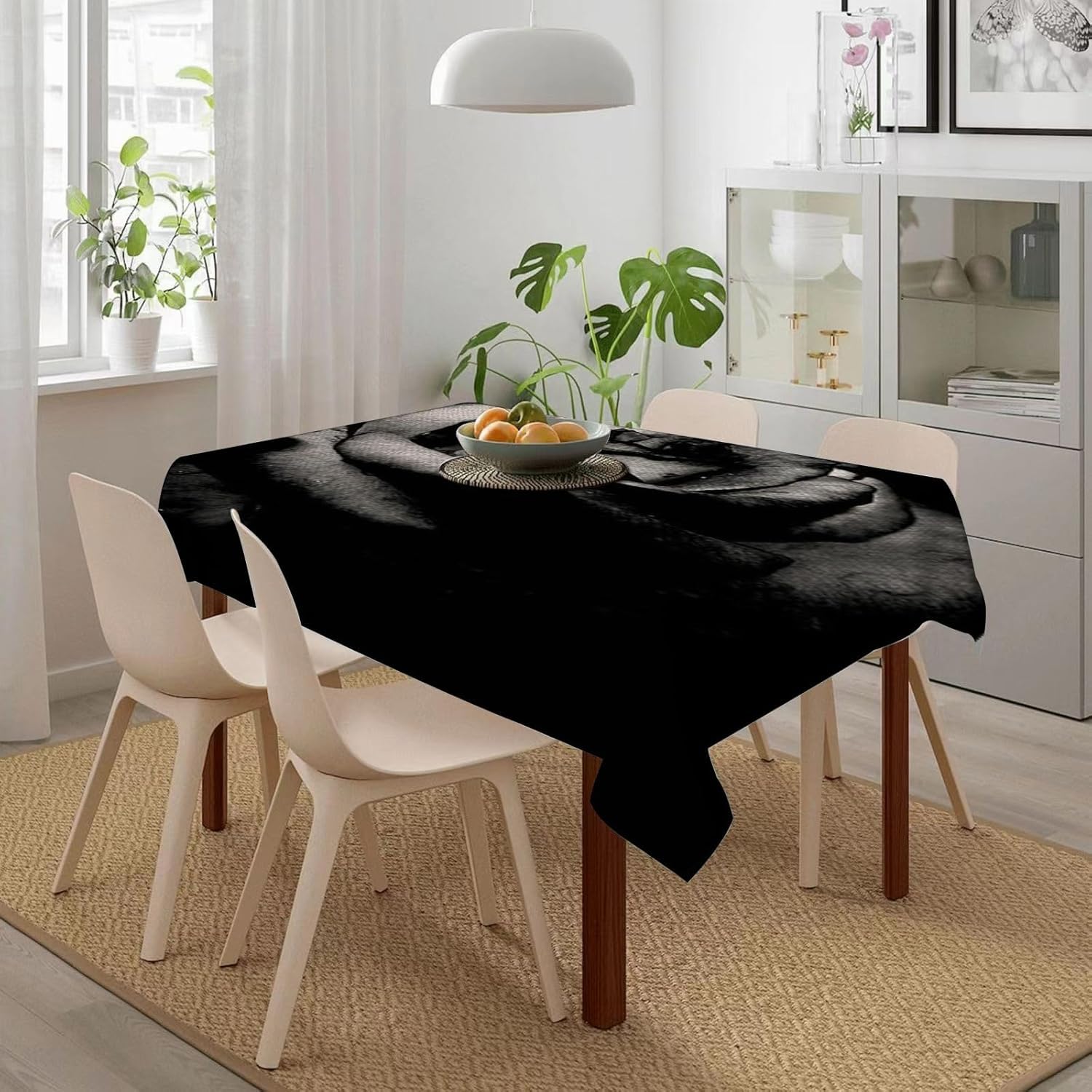 Mantel Mesa Rectangular Rosa, Manteles Antimanchas Negro, 3D Impresión Mantel Impermeable Lavable para Cocina Salón Comedor, 140x300 cm Q.P1590