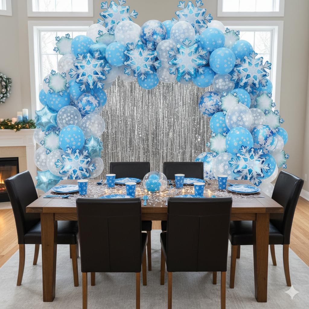 50 Stk Weihnachts Schneeflocken Ballons Set, Blau Silber Schneeflocke Folienballon in verschiedenen Formen und Latex Ballons, Weihnachten Deko Luftballon für Winter Wunderland Party Dekoration
