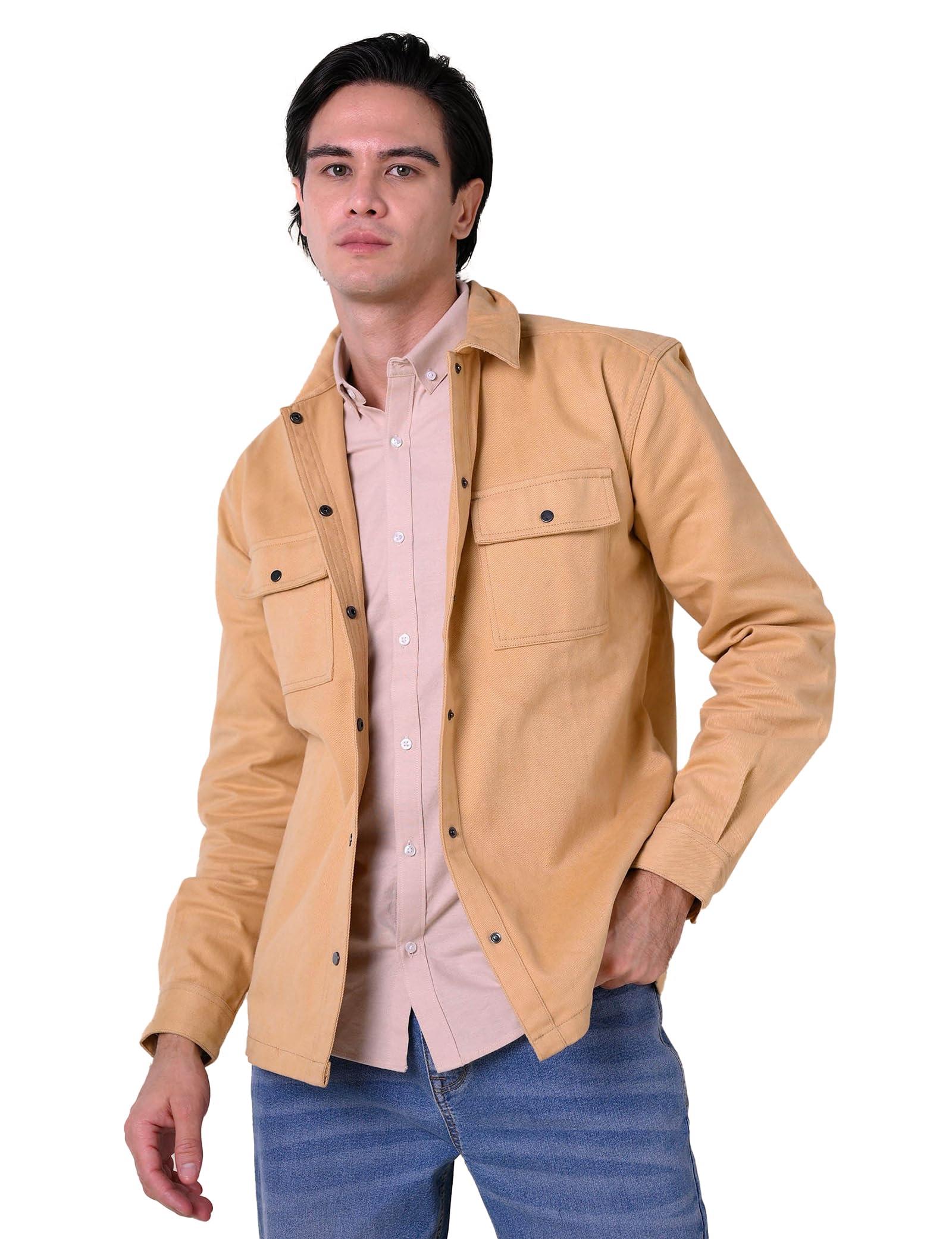Enorsia Men's Khaki Premium Curry Twill Shacket - Uk M