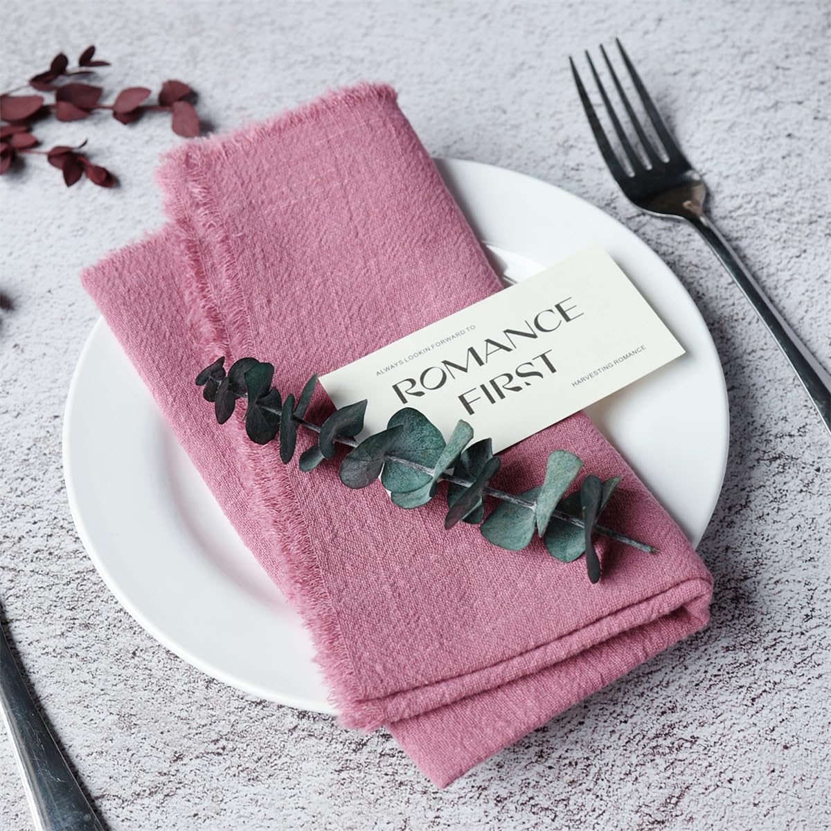 Lot de 24 serviettes de table en tissu - 42 x 42 cm - Douces - En coton rustique - Avec franges - Pour hôtel, restaurant, Noël, fête, mariage - Rose