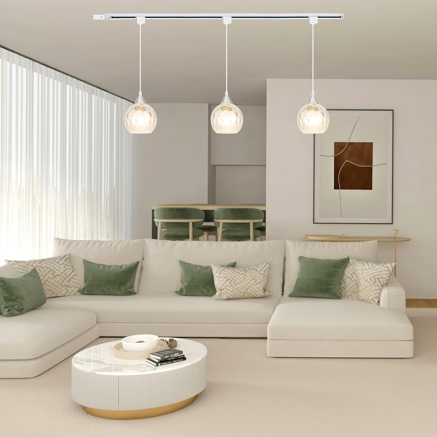 Kiven H-Type Track Lighting Pendants,Dimmable Modern h Track Pendant Lights with Art Glass Lampsade,Decorative Track Lighting Fixture for Hallway Kitchen Island TB3602