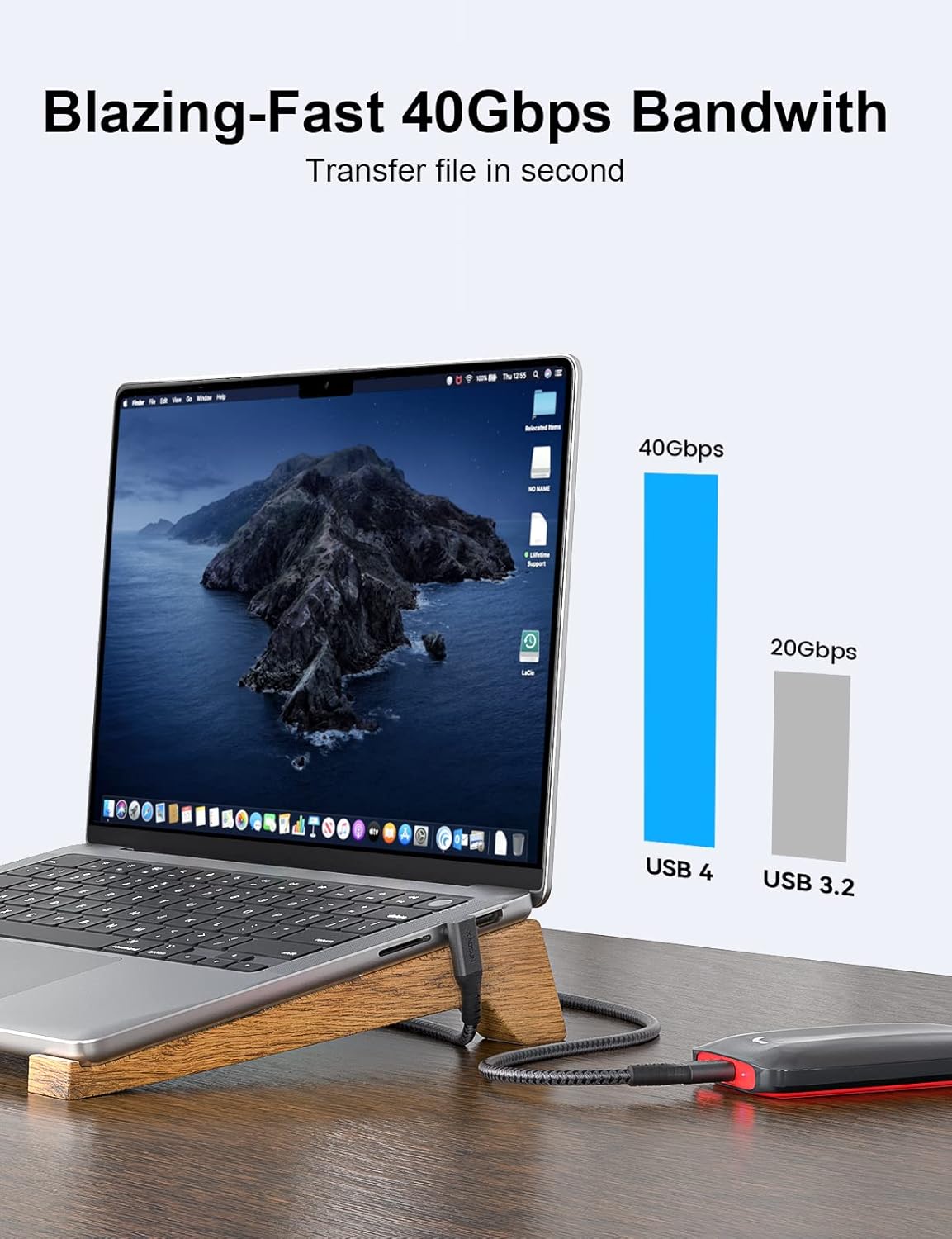 XAOSUN 240W USB 4 Cable for Thunderbolt 4 Cable, 6ft USB C Data Cable 40Gbps Transfer, 8K 4K Display, Compatible with ROG Ally, Steam Deck, Switch, eGPU, MacBook, Docks