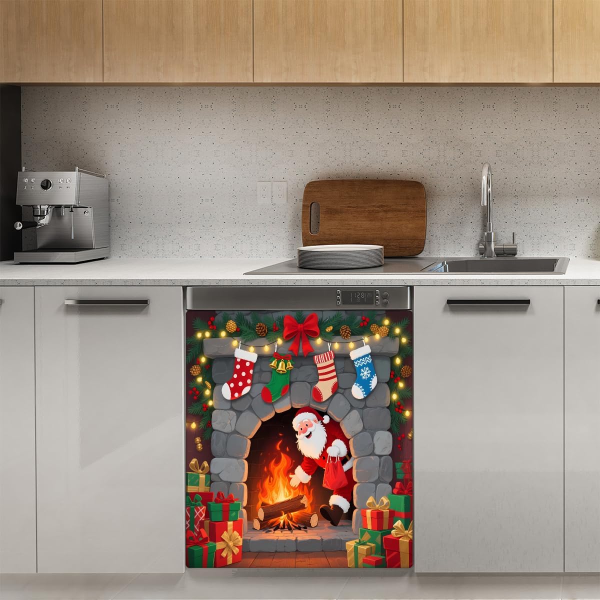 Dishwasher Magnetic Cover, Christmas Magnetic Dishwasher Sticker Cover, 23" X 26" Magnetic Cover for Dishwasher Kitchen Art Decor