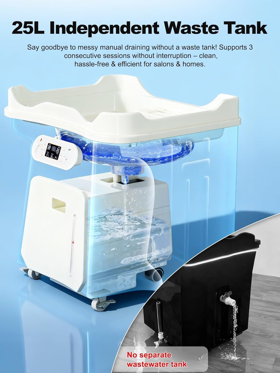 Japanese Head Spa Equipment, Portable Bed with Height-Adjustable Water Circulation, 58% Energy Saving (1600W), IPX4 Protection, 25L Waste Tank for Home Salon Scalp Care