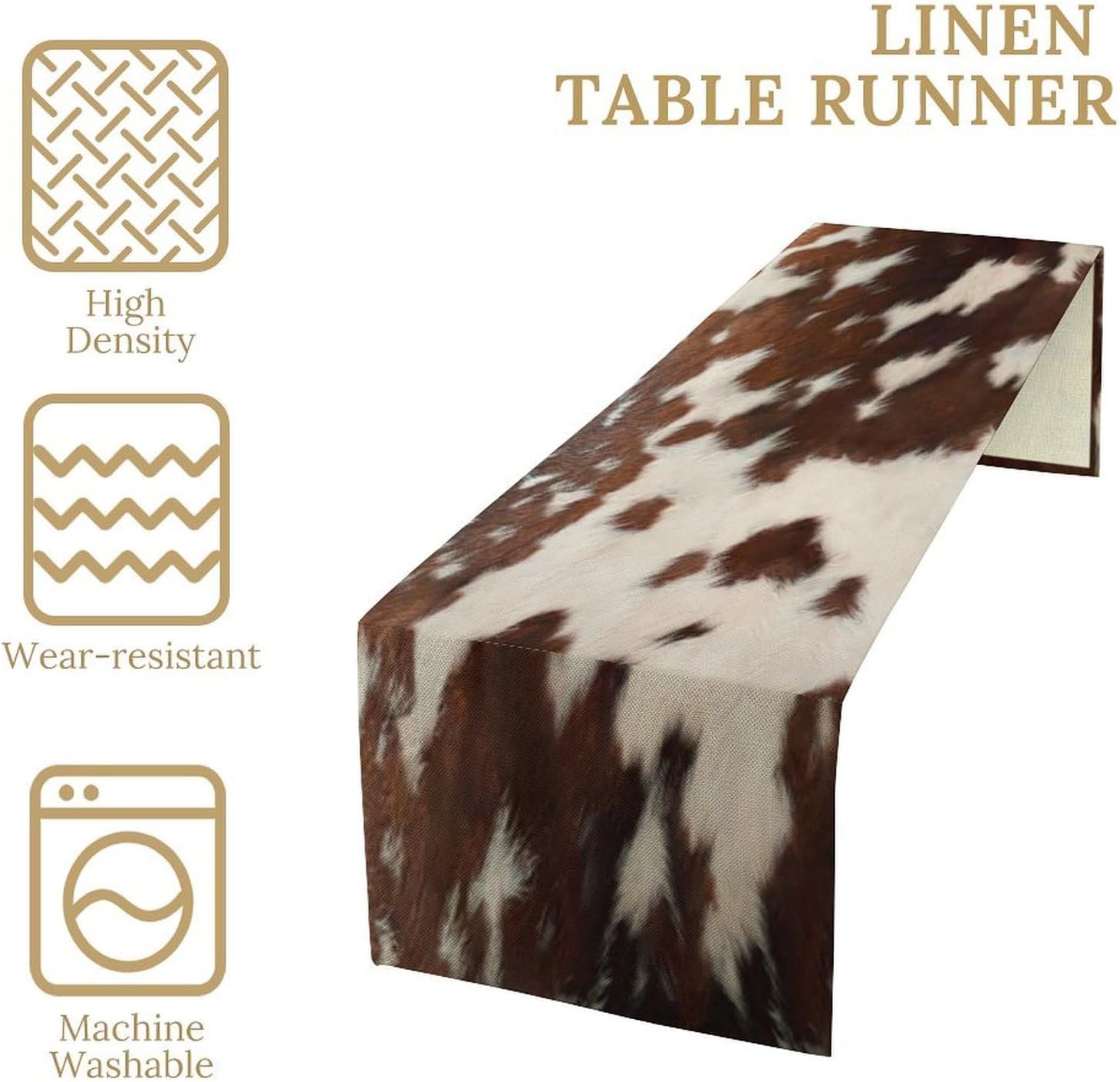 Cow Print Table Runner, Rustic Country Farmhouse Animal Fur Skin Western Farm Brown Cowhide Print Dinner Runner for Home Kitchen Dining Table Decoration 13"x120"