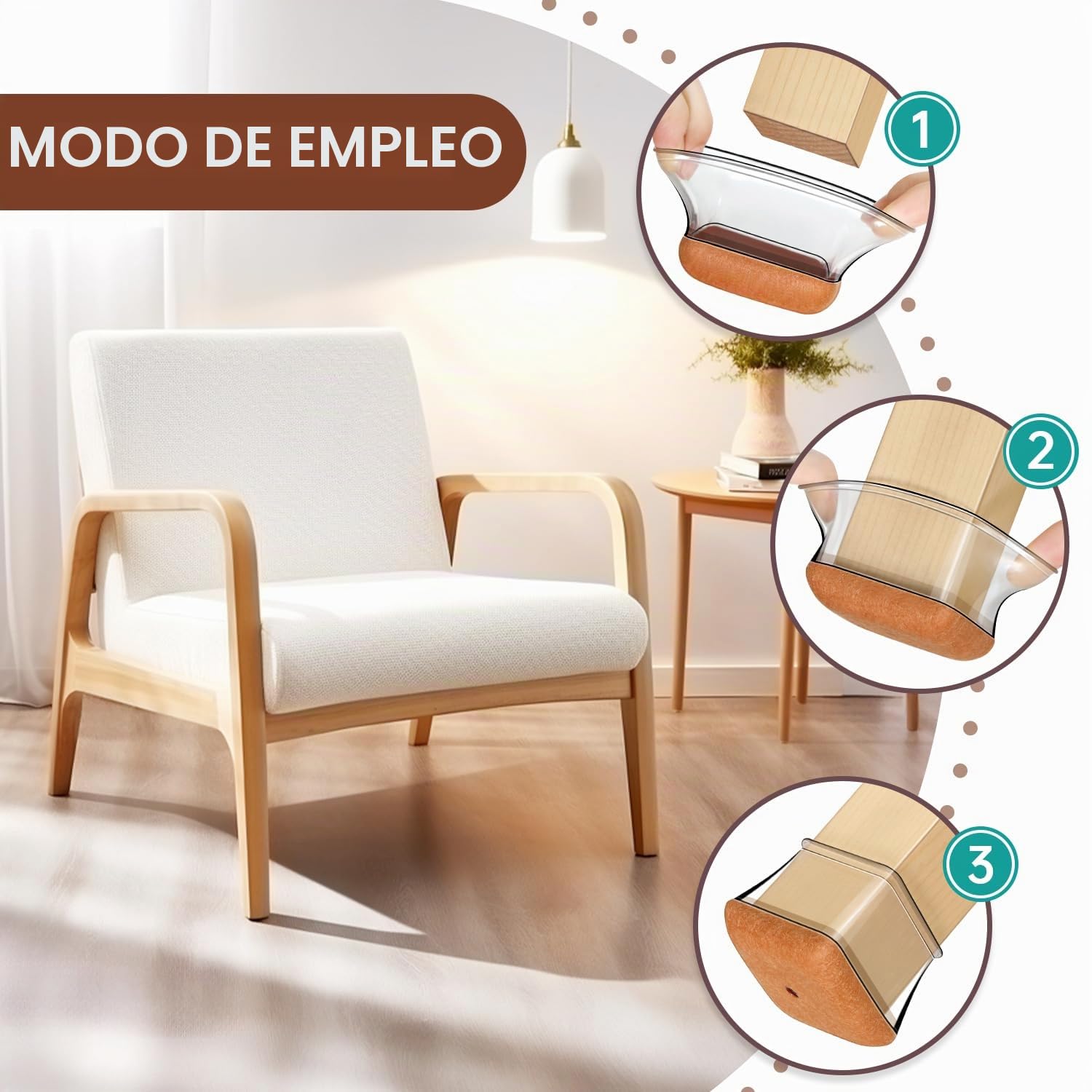 32 Piezas Protector Patas Sillas Cuadradas Fit 20-26mm, Tacos para Patas de sillas Silicona con Fieltro, Protectores de Suelo para Pisos de Madera