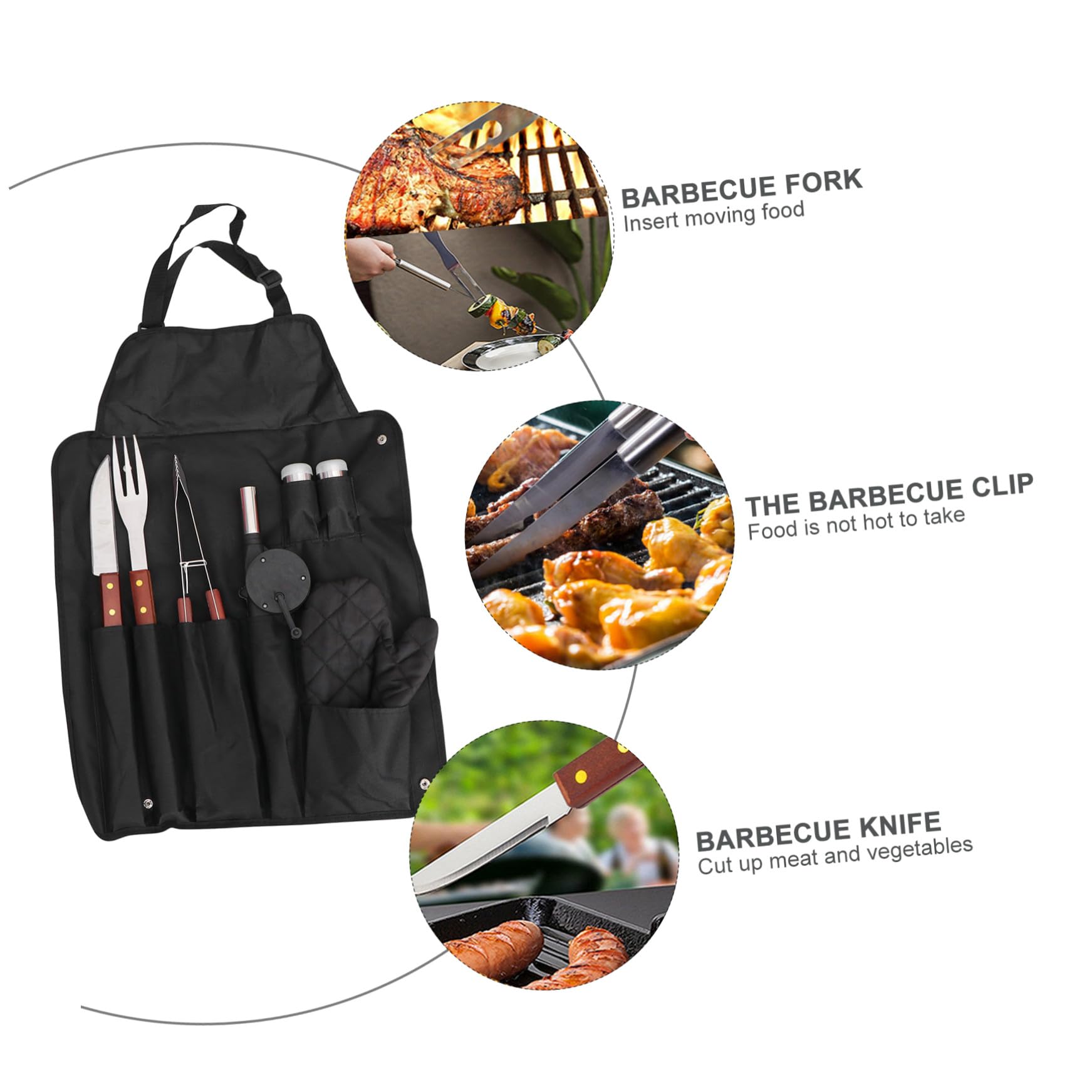 Set Utensili Barbecue in Acciaio Inox Manico in Legno | Nero, Design Compatto, Borsa di Stoccaggio Inclusa, per Outdoor e Barbecue Party