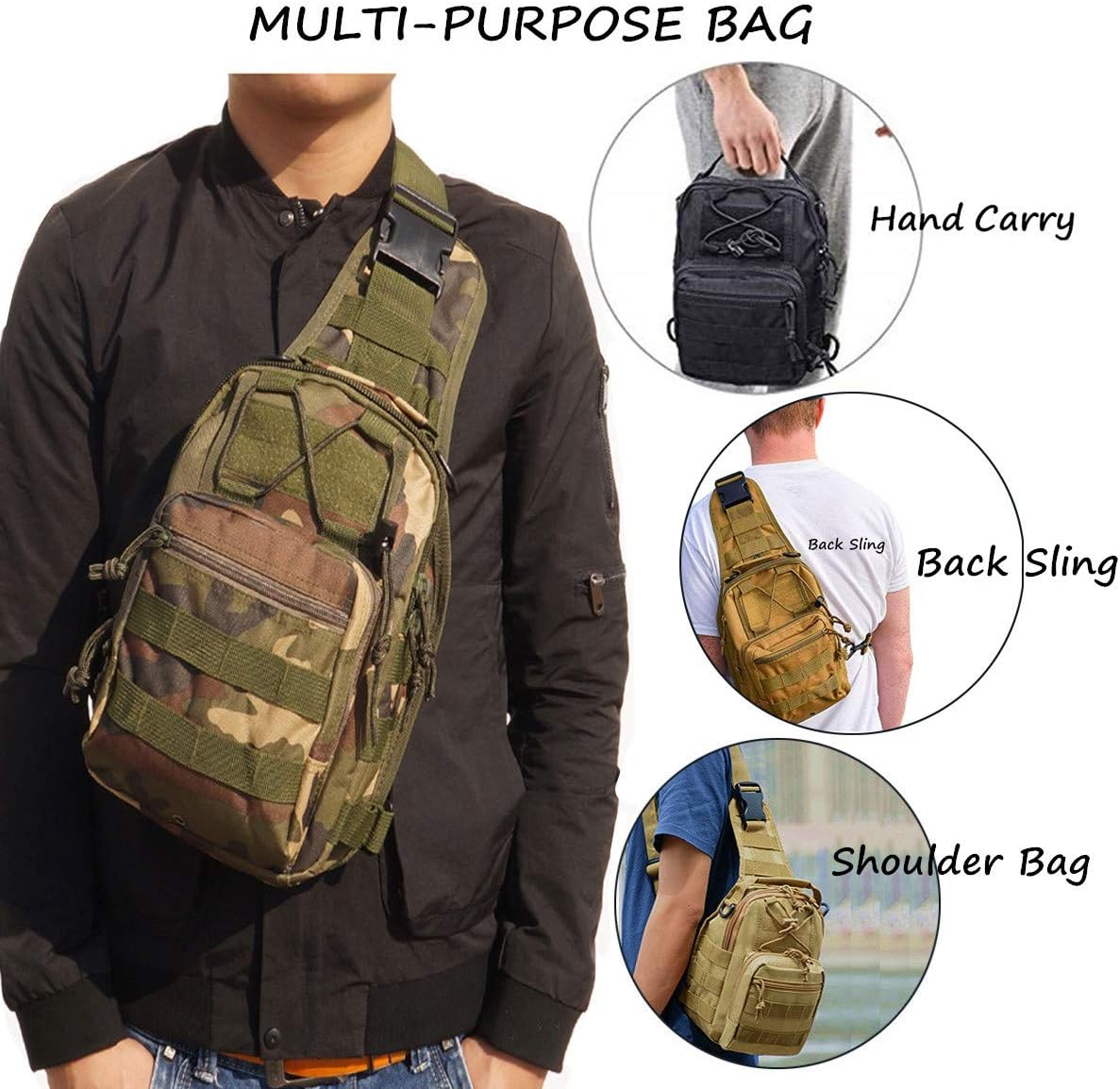 Tactical Shoulder Sling Bag Small Outdoor Chest Pack Backpack for Men Traveling, Trekking, Camping, Sling Backpack - Image 5