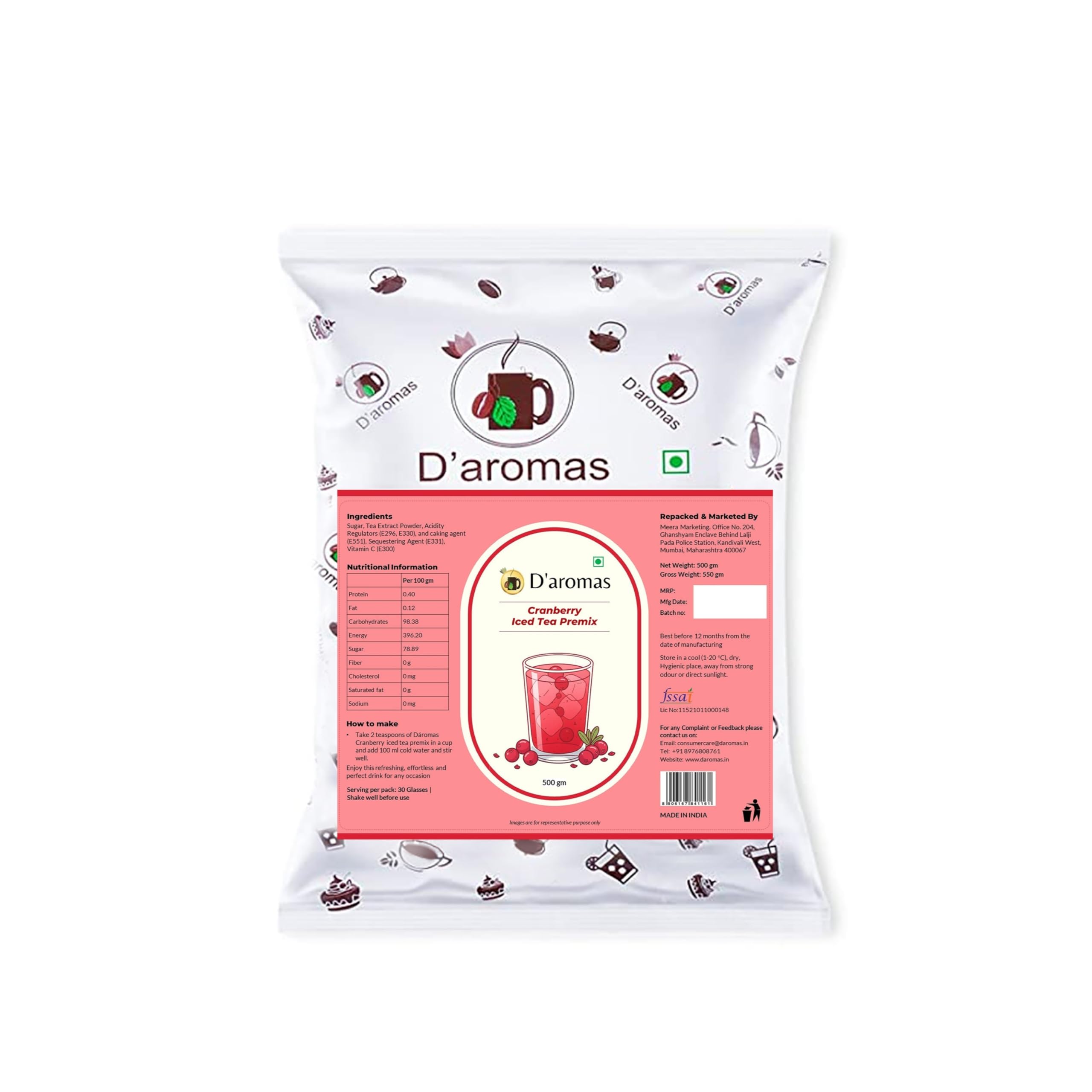D'aromas Cranberry Ice Tea 500g each, Instant Premix Ice Tea Powder, Ready to Drink Iced Tea, Summer Drink