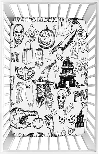 Sábana decorativa para cuna, de microfibra vintage de Halloween, suave y sedosa, para bebé, 28 x 52 x 9 pulgadas, dibujada a mano, para Halloween,