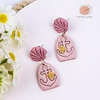 Vista 2 de Puocaon Cortadores de arcilla de polímero marino – 9 piezas de conchas marinas, dólar de arena, ancla, formas de delfín coral para joyas de arcilla