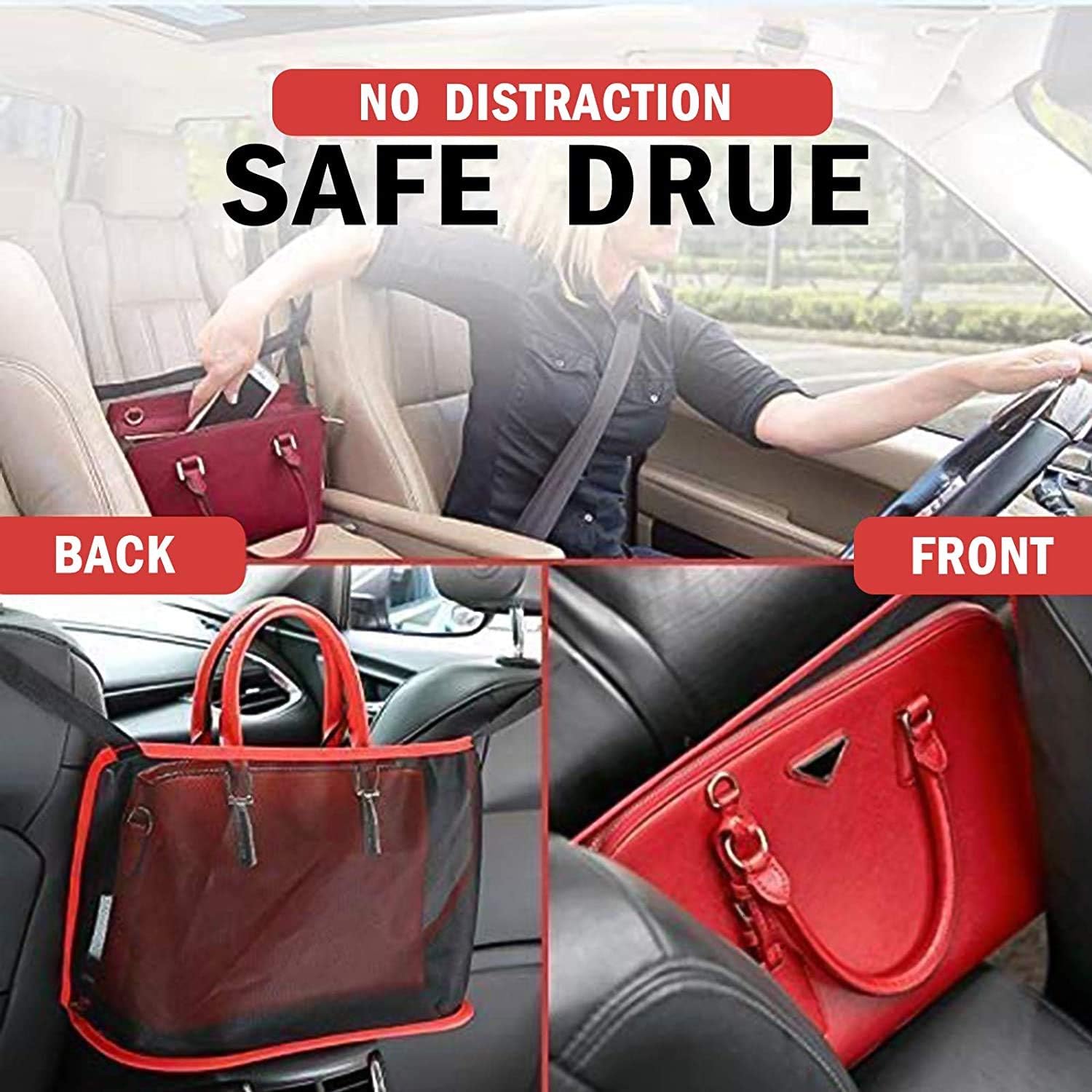 Kqiang Car Net Pocket Handbag Holder, Handbag Holder for Car Organizer Mesh for Purse, Helps as Dog Barrier Image