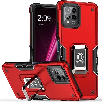 Case for T-Mobile Revvl 6 Pro 5G Case Revvl 6X Pro 5G Case with Kickstand Holder Built-in Magnetic Car Mount Shockproof Camera Protective for Revvl 6 Pro 5G Phone Case Red