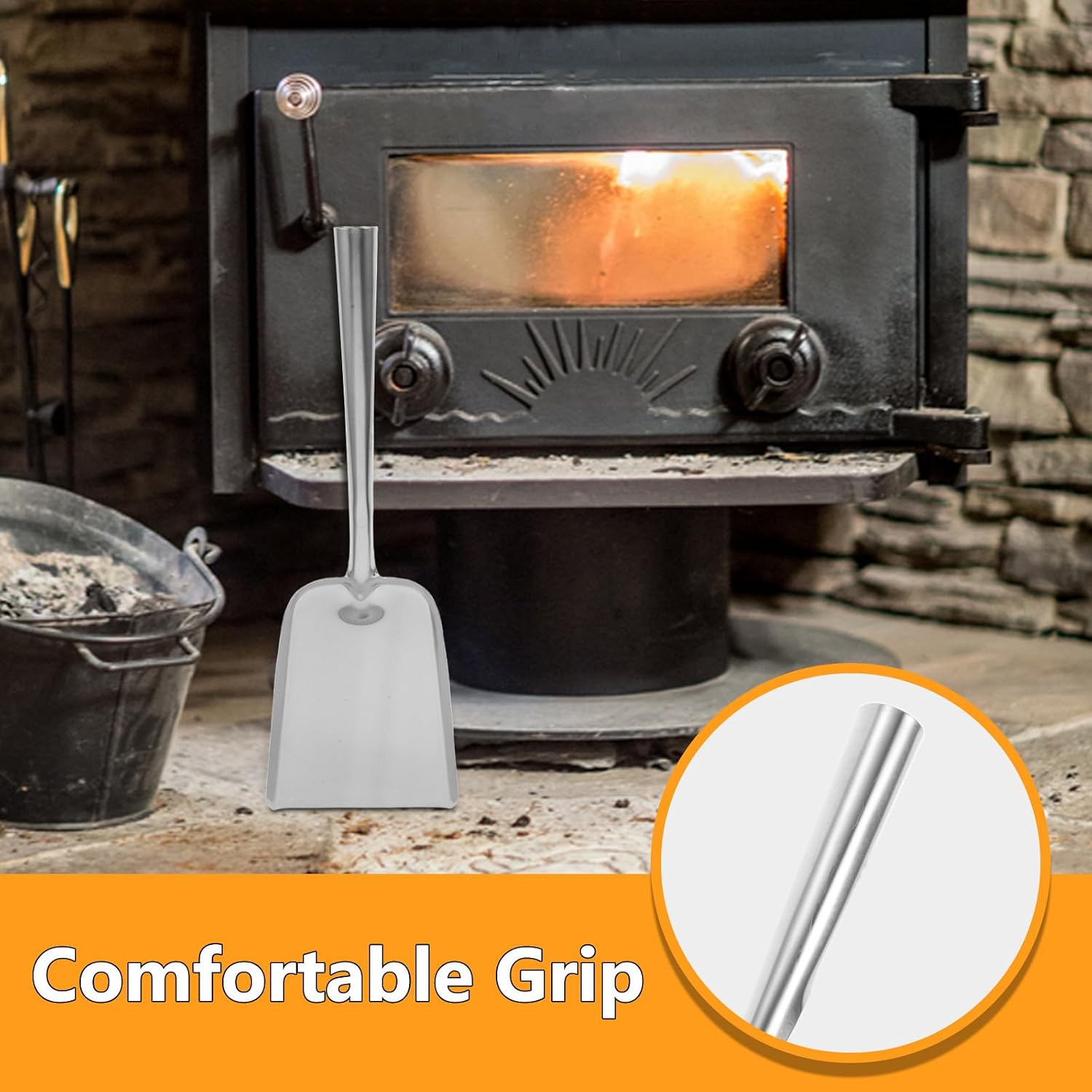 Stainless Steel Fireplace Shovel and Coal Ash Scoop Medium Size Sturdy Metal Trowel for Home Fireplace Cleaning and Gardening Tools