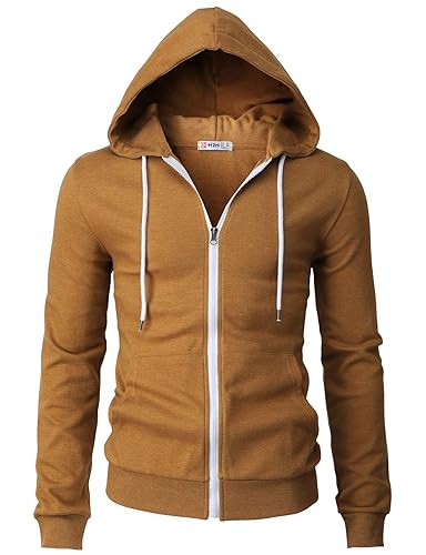 H2H Men's Zip Up Hoodie Lightweight Long Sleeve Basic Slim
