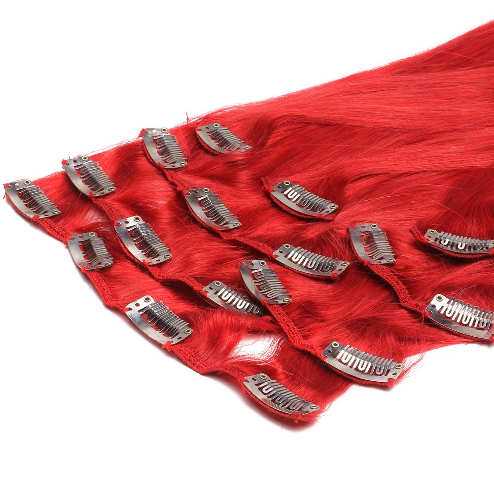 Human Hair Extensions Clip in Straight Remy Hair 100gr 20'' For a Full Head (Red)