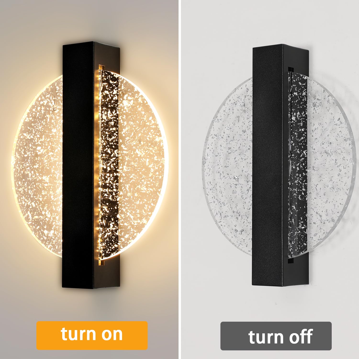 Comely Applique da Parete Interno LED, Nero 12W 1500LM Design Creativo Rotondato Lampada da Parete Moderno, Lampada Muro LED Interno per Camera da Letto Soggiorno Corridoio Scale,Bianco Caldo 3000K