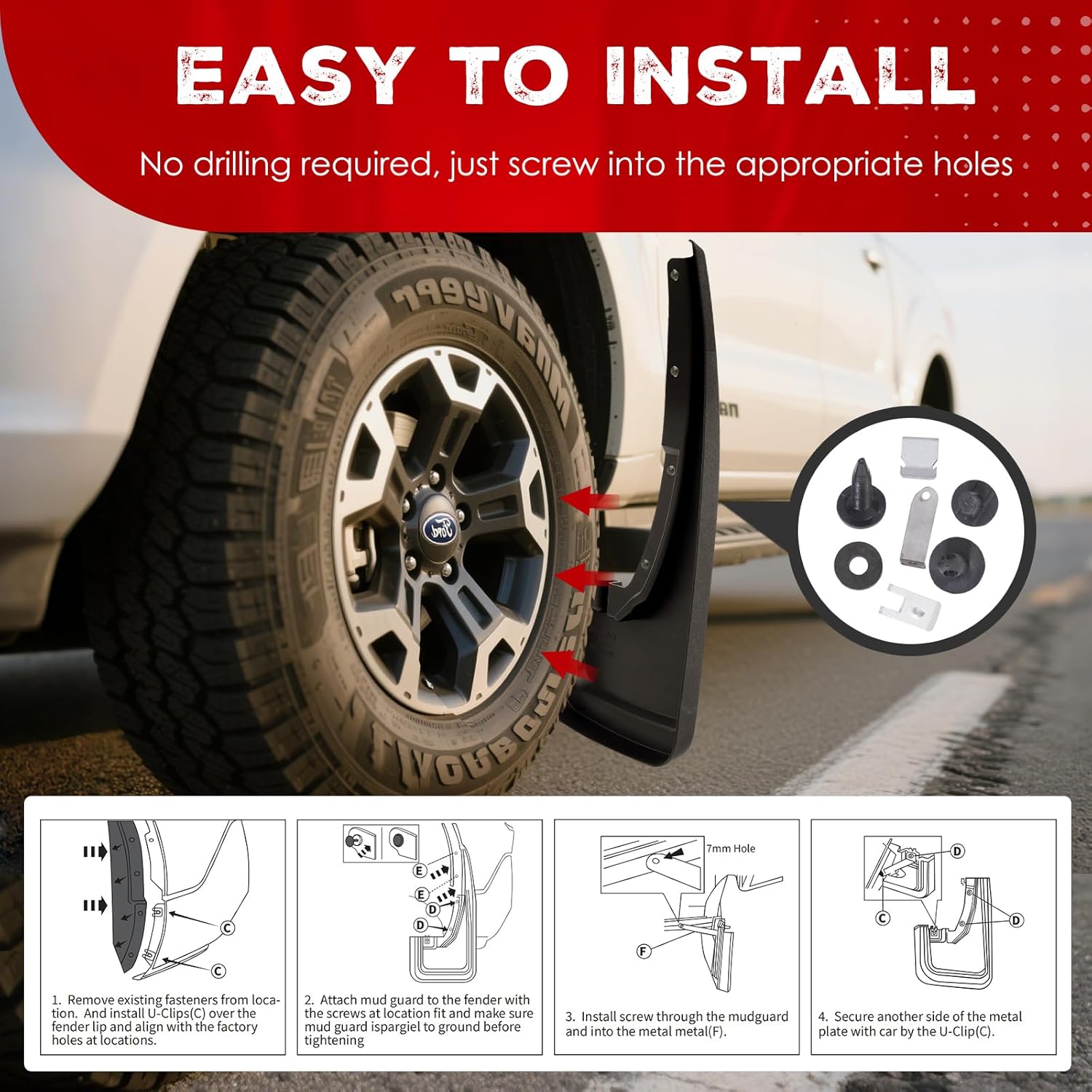 Tecoom Mud Flaps fit for Ford Maverick 2022 2023 2024 2025 Accessories, No Drill Heavy Duty Car Mudguards Splash Guards, Front and Rear Mudflaps, Custom Mud Guards Set of 4