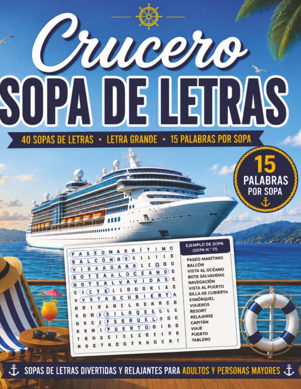 Crucero Sopa de Letras: Rompecabezas Divertidos y Relajantes para Adultos y Personas Mayores