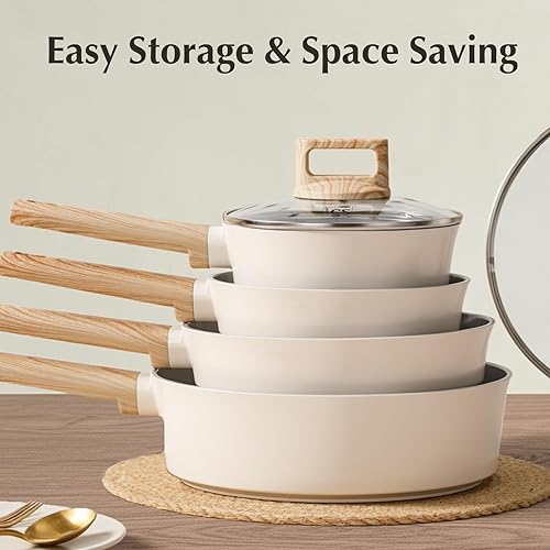 Miniatura 7 de KOCH SYSTEME CS Juego de utensilios de cocina de cerámica antiadherente, juego de 8 ollas y sartenes con asas que se mantienen frescas, juego de