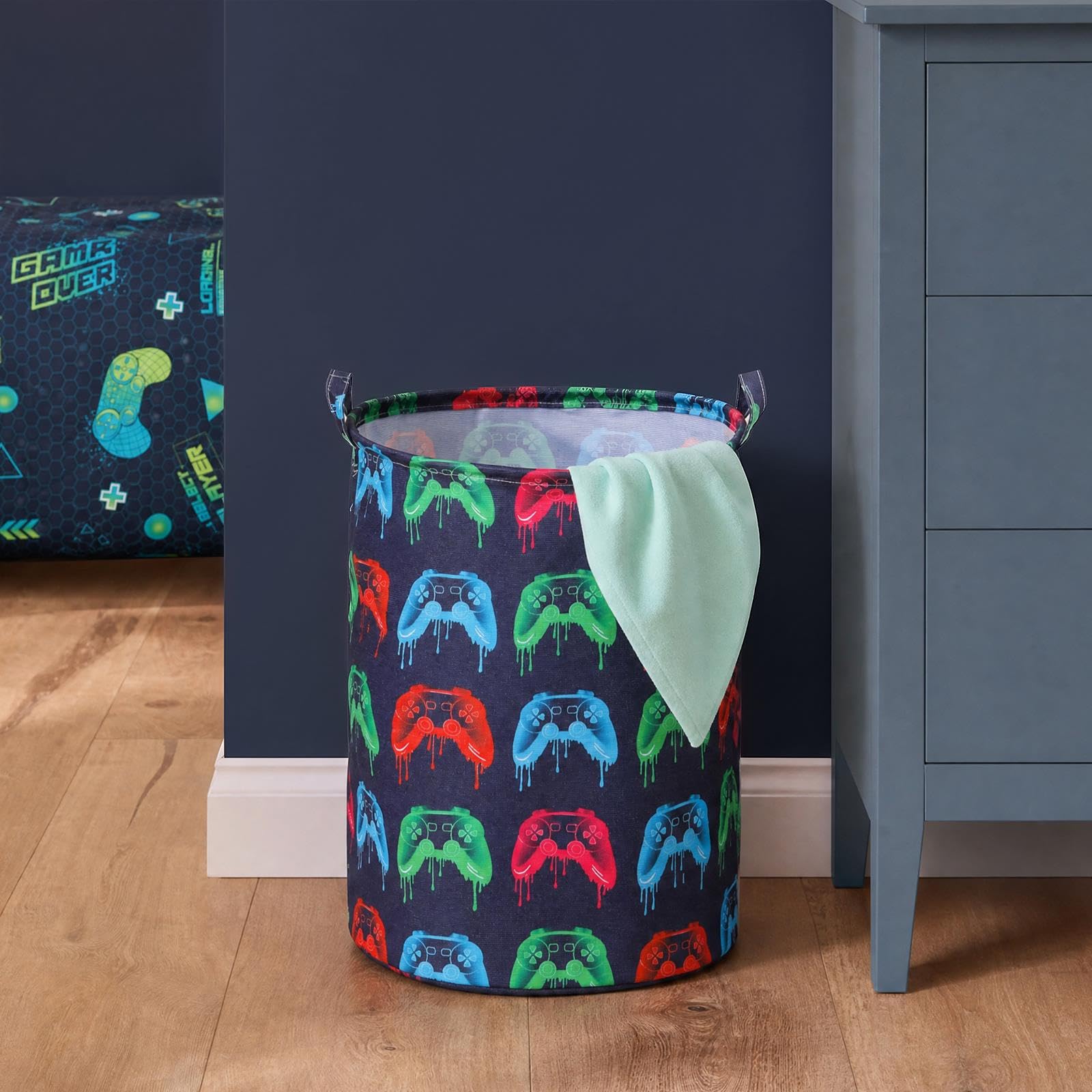 OHS Kids Laundry Basket Baby Clothes Storage Bin Toy Basket, Neon Gaming — image 1