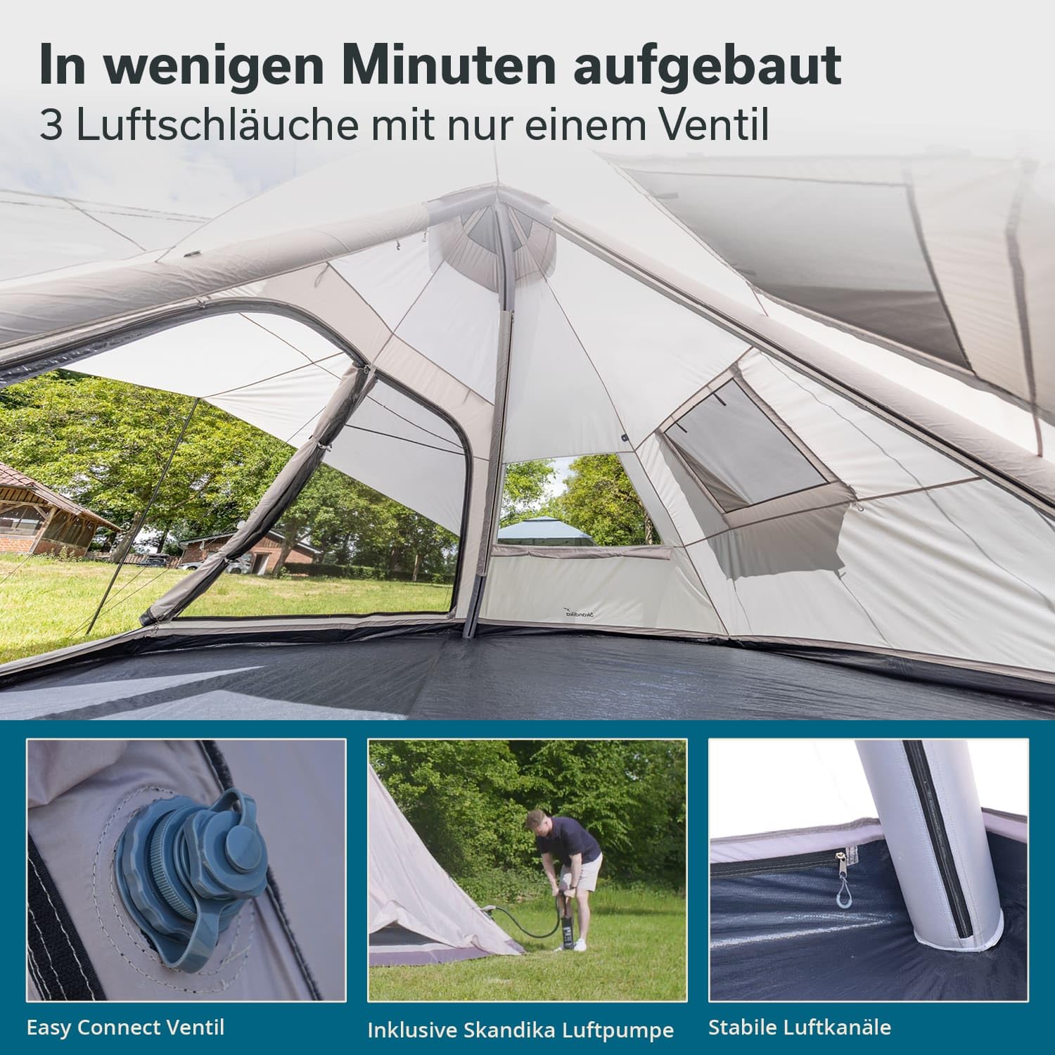 Skandika Luftzelt Tipi Hetta 460 Air Protect | Aufblasbares Familienzelt für 6 Personen, 2,95 m Stehhöhe, 3000 mm Wassersäule, eingenähter Zeltboden, UV 50+ | Campingzelt, Festivalzelt, Indianerzelt