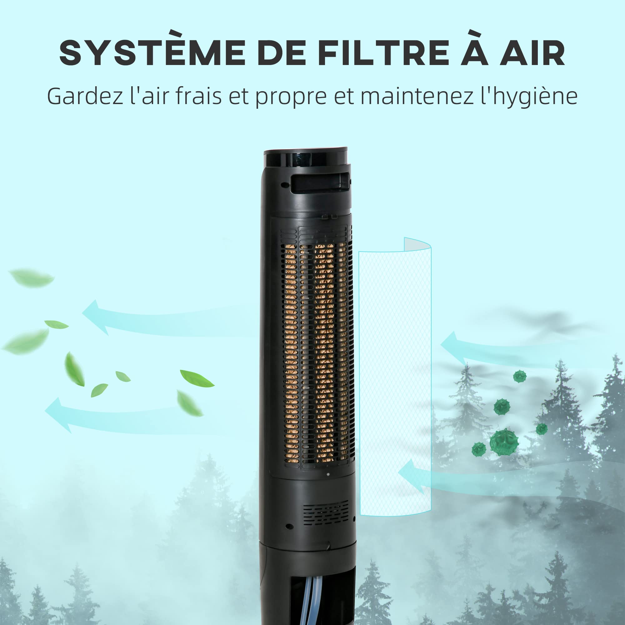 HOMCOM Rafraîchisseur d'air/ventilateur colonne/humidificateur 3 en 1-oscillant, 4 modes, 3 vitesses, Minuterie, télécommande réservoir 2.8L avec 1 bloc réfrigérant