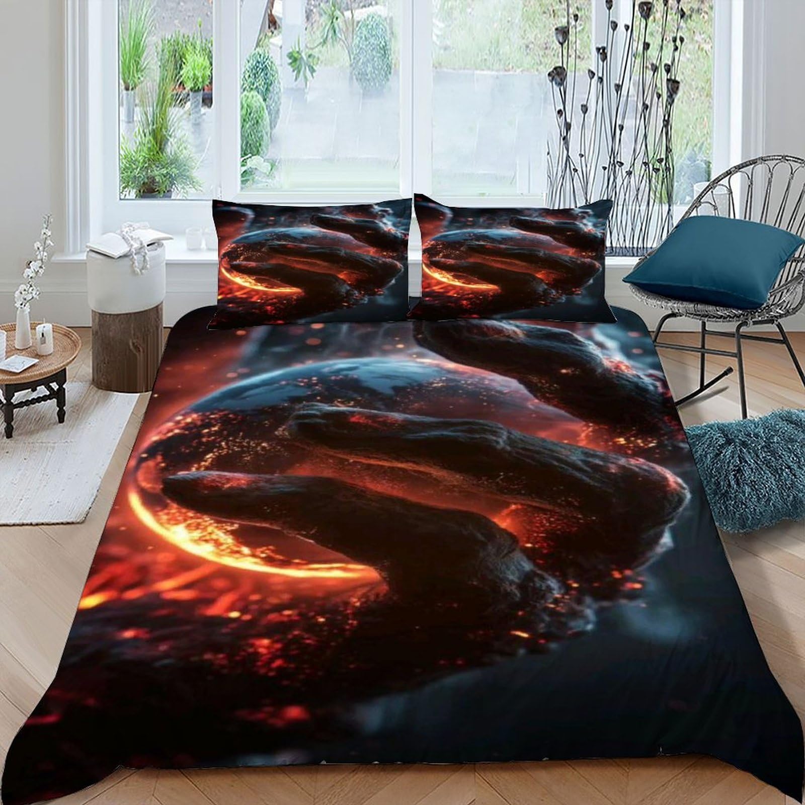 Housse de couette space theme King 220x240cm en microfibre avec 2 taies d'oreiller