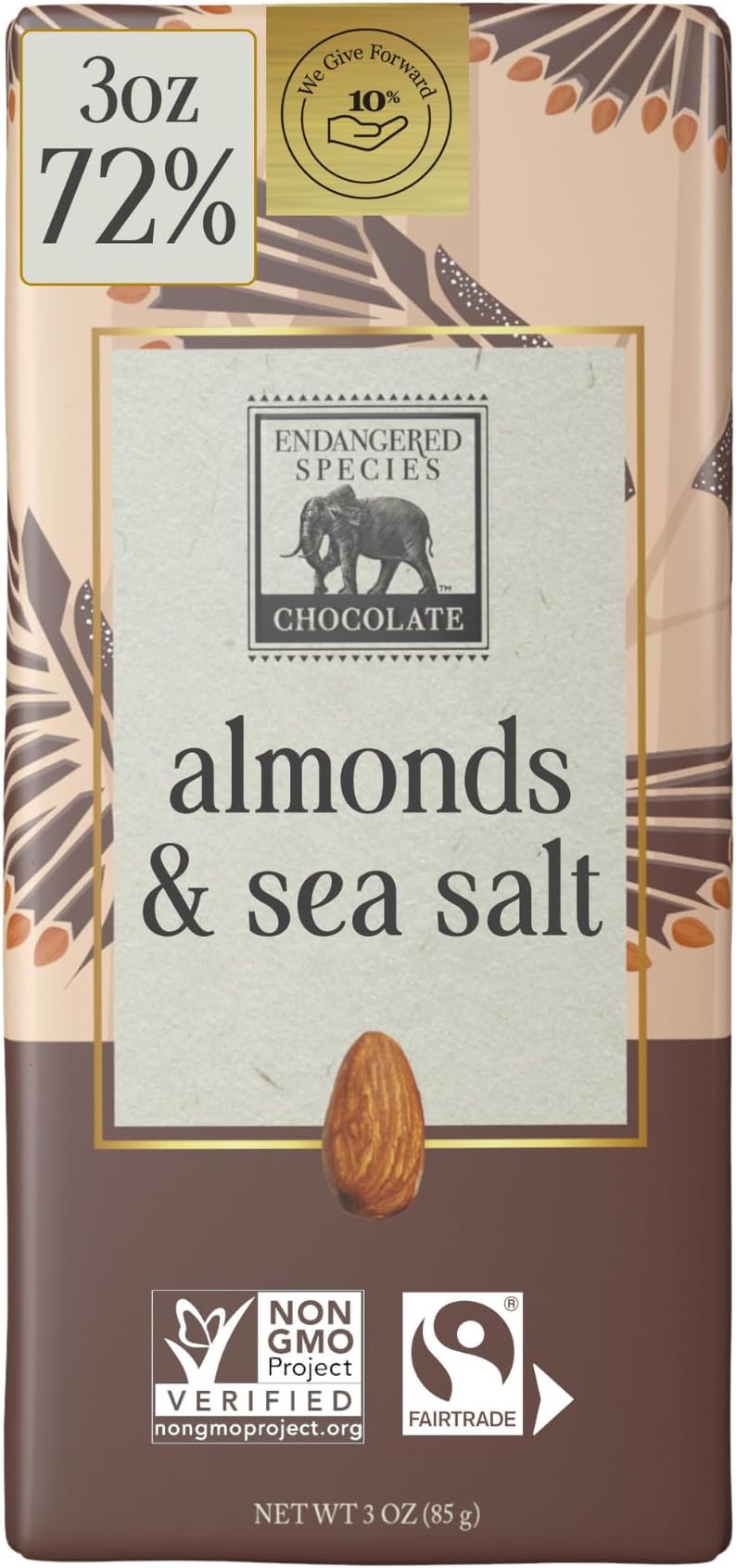 Endangered Species Dark Chocolate Bar w/Sea Salt & Almonds (72% cocoa)