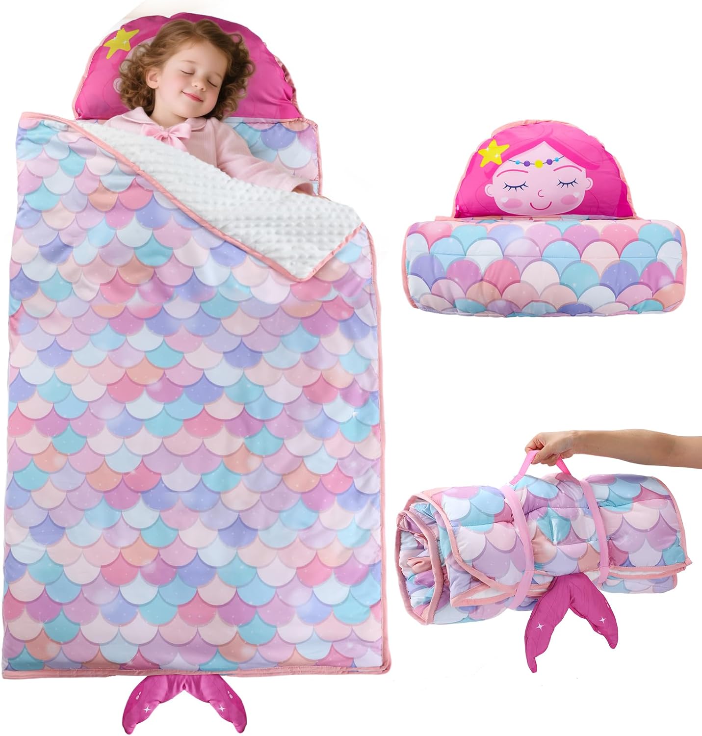 Thick Toddler Nap Mat with Pillow - Lightweight & Portable Toddler Sleeping Bag for Kids Boys Girls Aged 1~5 Daycare Preschool Travel