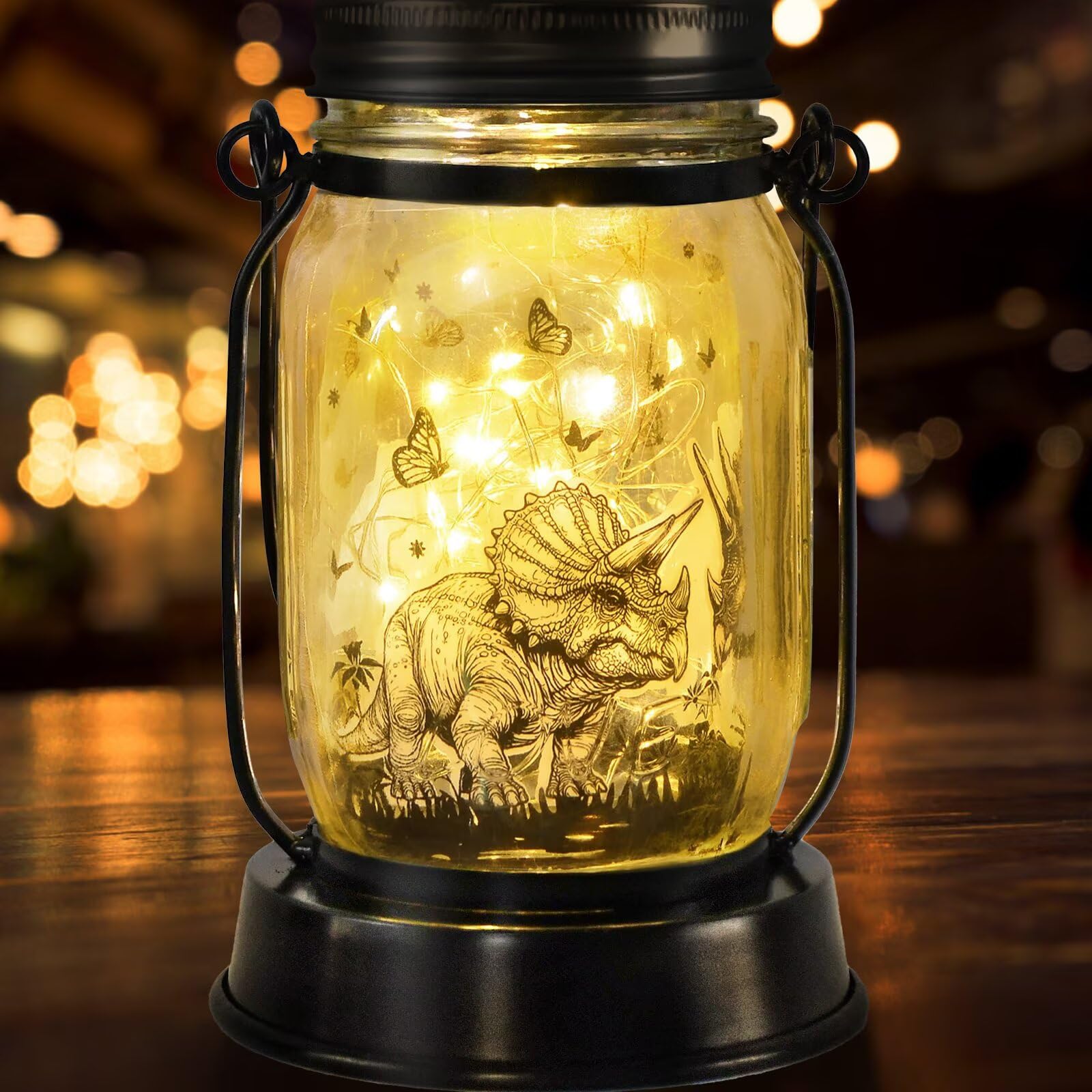 kyoryuger Dinosaur Gifts for Women/Men Triceratops Lovers Solar Lantern Mom Birthday, Mothers Day, Solar Triceratops Garden Decoration Outside for Yard, Patio,Backyard,Porch, Torches