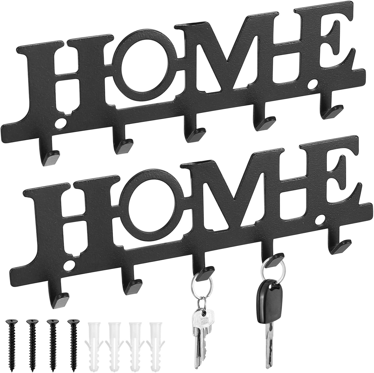 Key Holder for Wall, Key Hooks Wall Mounted, Black Metal Key Hangers Keys Hooks with 5 Hooks, Sweet Home Key Rack for Living Room Kitchen Office Bathroom Home Wall Door, Housewarming Gift (Home)