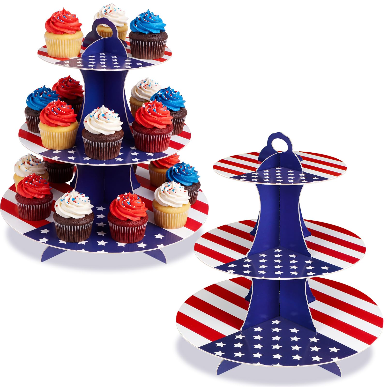 Willinglong Patriotic Cupcake Stand, Red White Blue Cardboard Dessert Tower