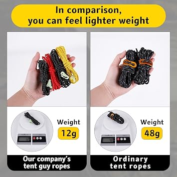 HIKEMAN Ultralight Tent Guy Ropes - 2mm Reflective Guyline,UHMWPE Camping Guide Rope with Luminescent Tensioner for Outdoor Camping Hiking Awning Tents(Orange, 4M)
