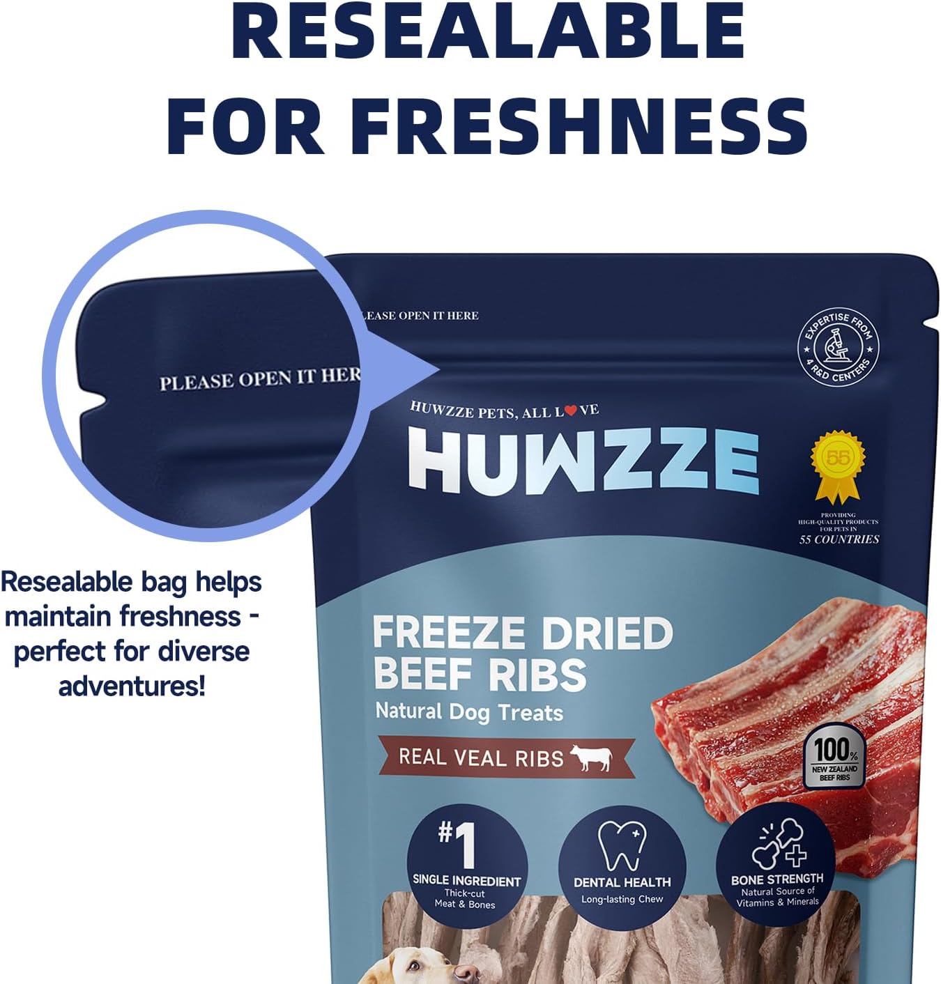 Freeze Dried Beef Ribs Dog Treats, Single Ingredient, Natural Chew Bone, Gentle on Teeth and Stomach, High Protein Training Chews for Puppy and Senior Dogs,100% New Zealand Veal Ribs, 5.29 oz