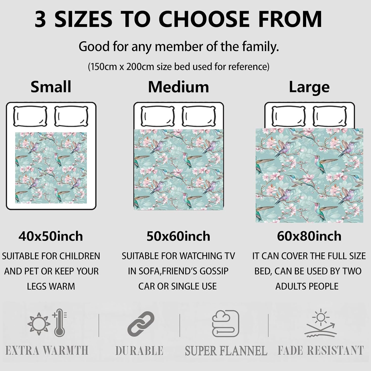 Vibrant Hummingbirds Throw Blanket Gifts for Women Adults Girls, Soft Fuzzy Warm Cozy Flannel Blankets for Bedroom, Travel, Couch, Home Decor 50x60 in