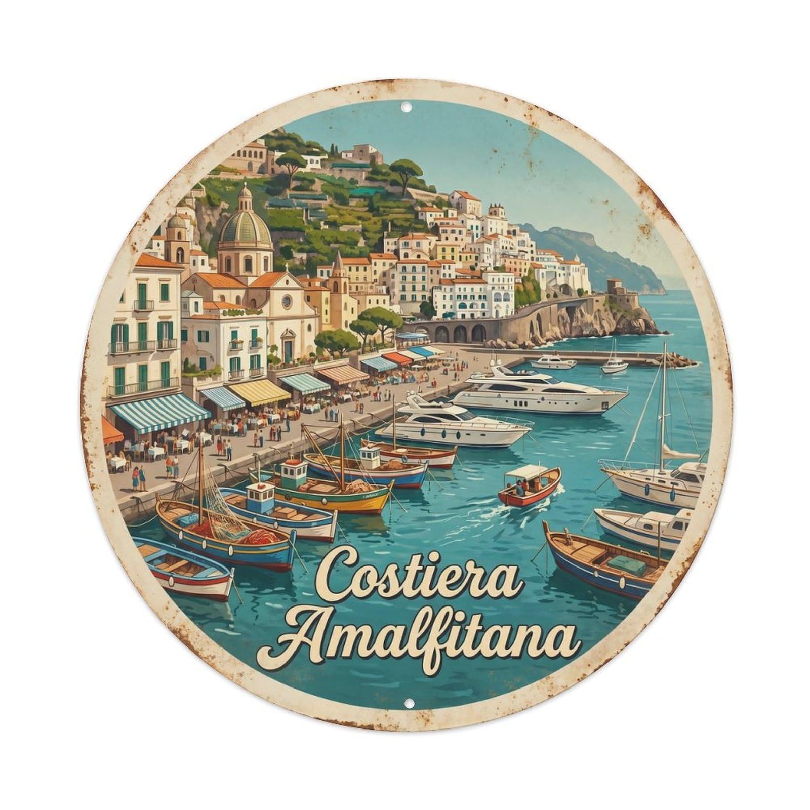 Vintage Travel Italian Coastal Marina Holiday Metal Tin Sign Plaque