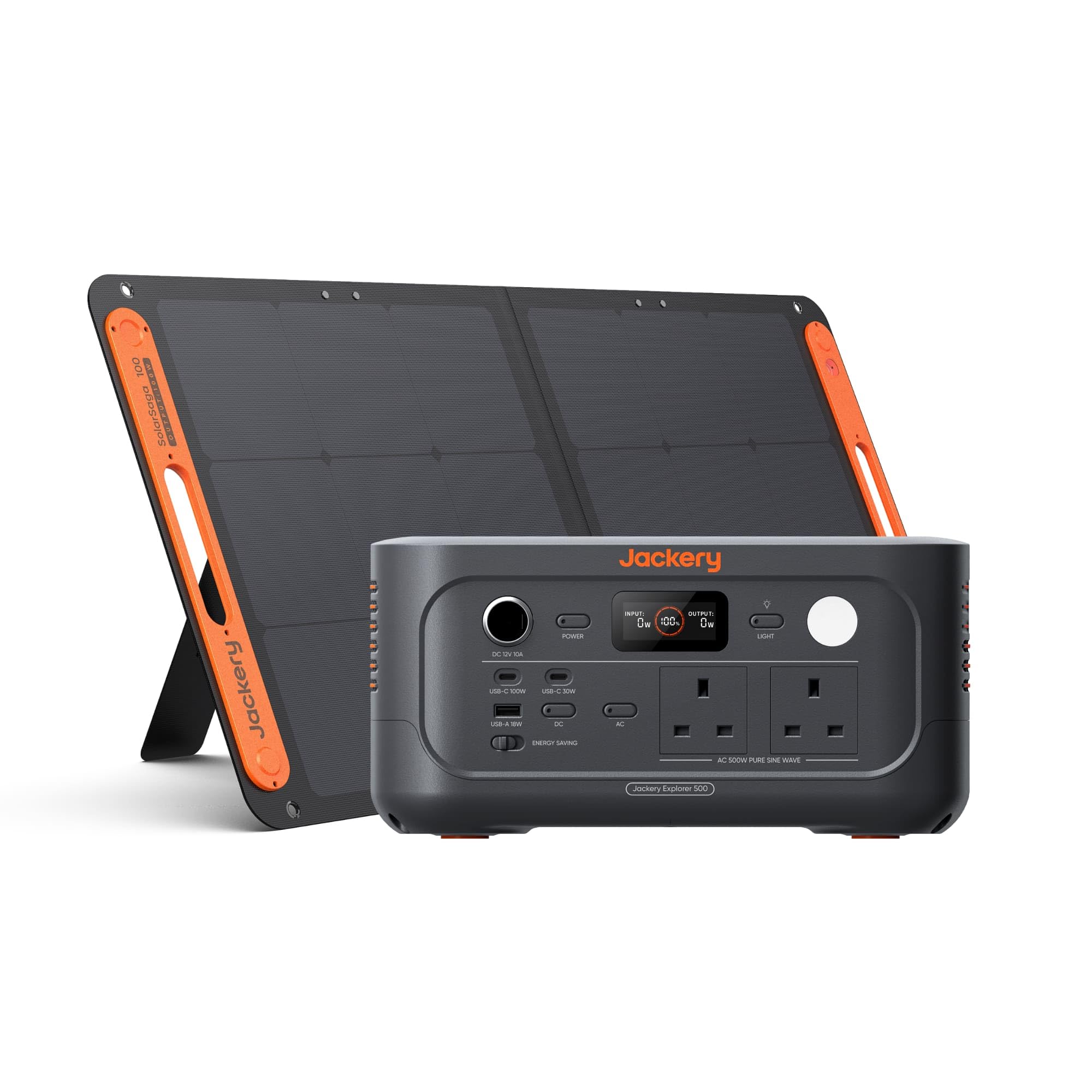 Jackery Solar Generator 500 V2 With 100W Solar Panel, 230V/500W Pure Sine Wave Portable Power Station, 1000W Ac Output, 512Wh Lifepo4 Lithium Camping Battery Backup For Outdoors, Picnics, Fishing