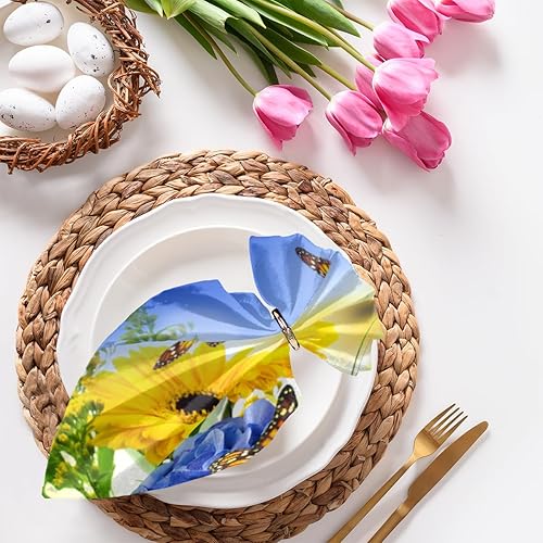 Cloth Napkins Set of 6 Flowers Butterfly 20x20 Inch Cloth Napkins Spring Floral Butterflies Washable Reusable Kitchen Dinner Napkins Table Decor for