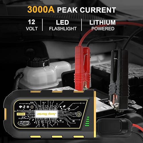 Miniatura 3 de EXCECAR Y29 Plus - Arrancador de coche de 3000 A pico para motor de gasolina de hasta 8.0 L o 6.5 L diésel, estatador de batería de automóvil, caja