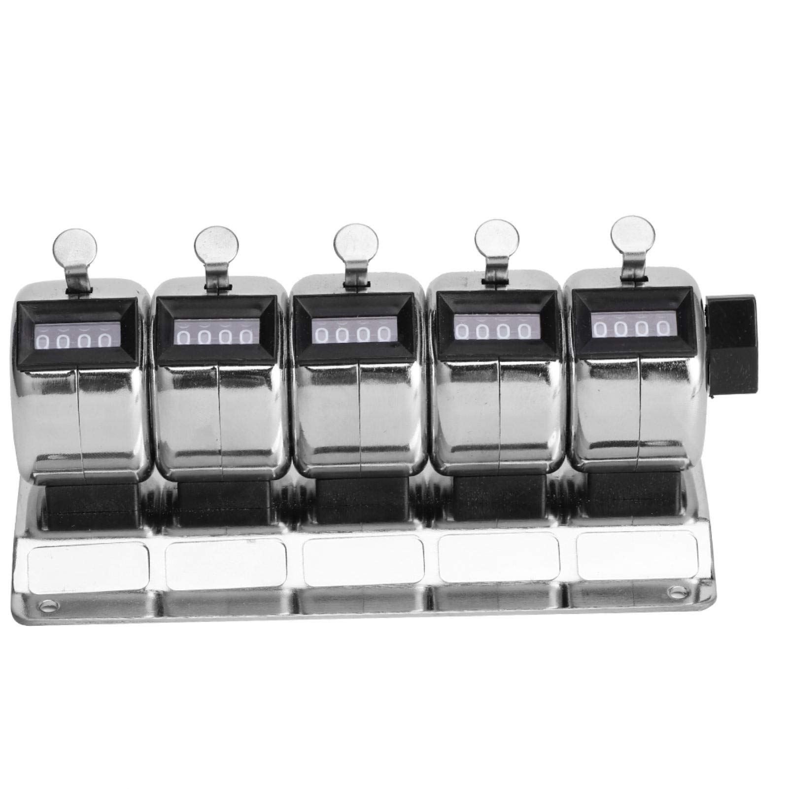 Compteur de Pointage à Main en Métal, Compteurs de Pointage à 4 Chiffres et 5 Unités, Compteur Mécanique en Acier Inoxydable, Compteur à Clic Manuel, Argent