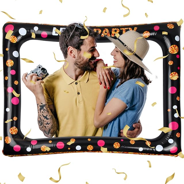 Photo Booth Frame Inflatable Selfie Frame Photo Booth Frames Inflatable Frame for Photo Booth Selfie Props Photo Frame for Birthday Wedding Baby Shower New Year Party Accessories 65x78cm