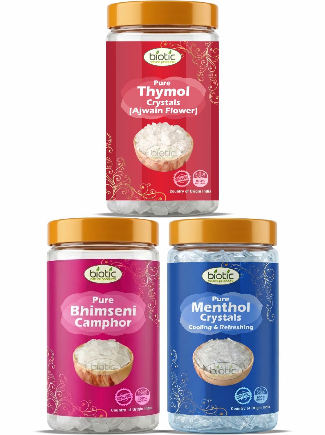 Biotic Menthol Crystals, Thymol Crystals and Bhimseni Kapoor Original 100g Each (300g), Sat Ajwain Sat Pudina Sar Kapoor, Pudina Puvvu Vamu Puvvu Pacha Karpuram ​- 300gm-image-35