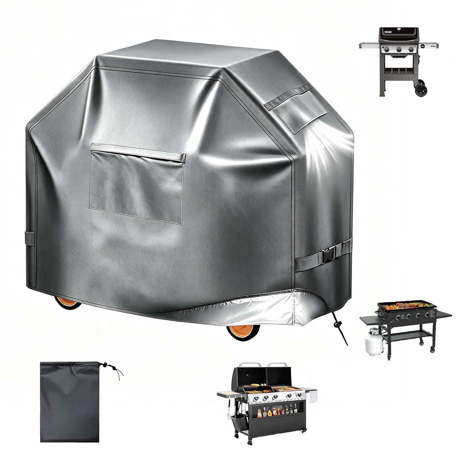 Copertura Barbecue da Esterno, Tessuto Oxford 600D Copri Barbecue da Esterno per BBQ Grill Resistente ai Raggi UV, Resistente alle intemperie,Grigio,140x61x112cm